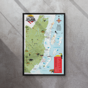 Belize Spalsh Dive Map (20″×30″ Framed Canvas)